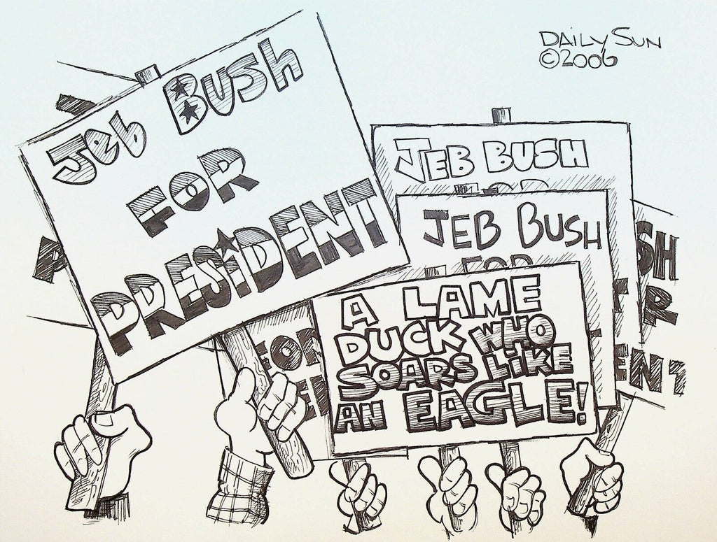 Bill Landis Original Cartoon Art The Villages Daily Sun 2006 Jeb Bush President
