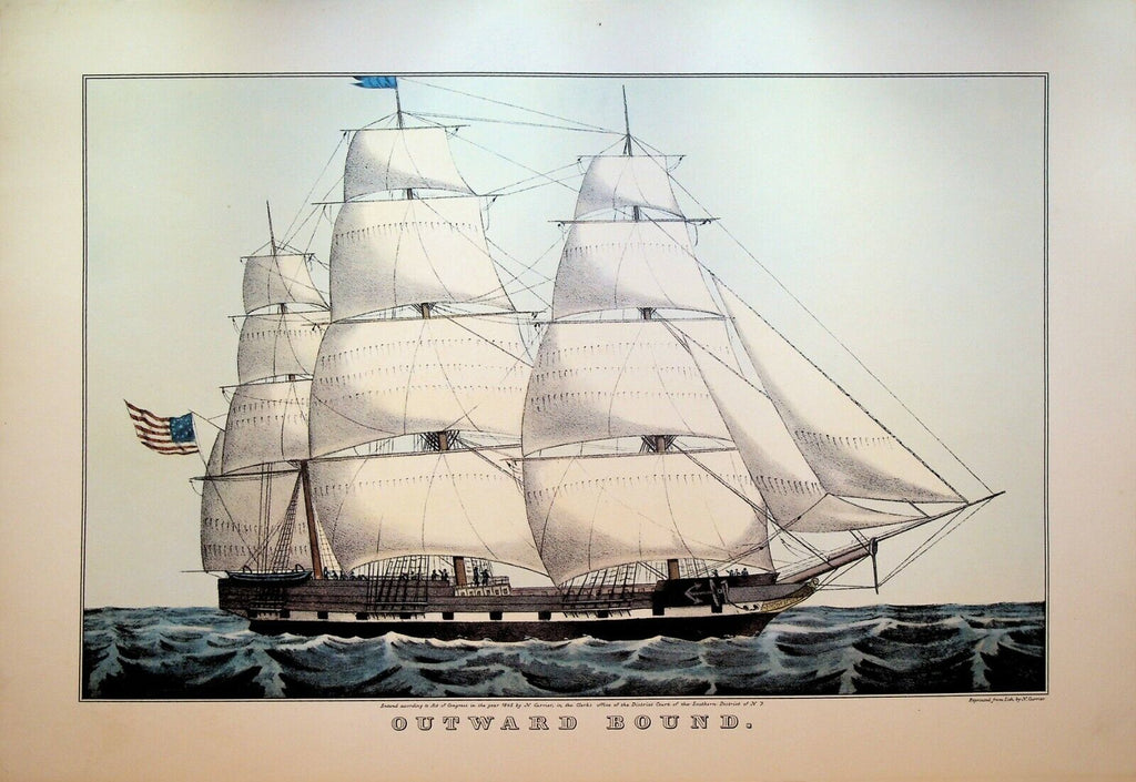Currier & Ives Calendar Topper 1953 Outward Bound Clipper Ship