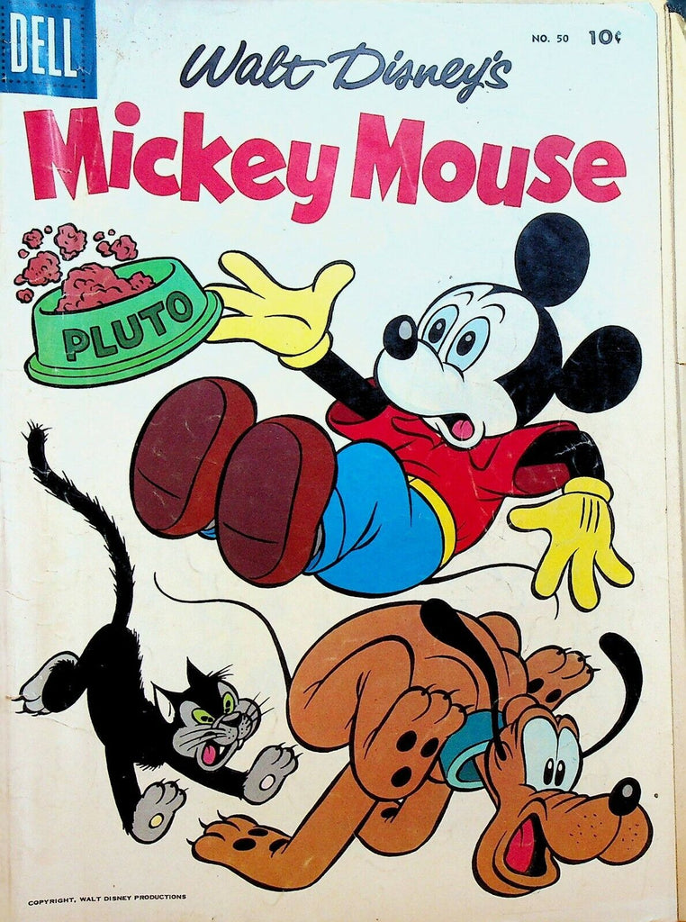 Mickey Mouse 50 Dell Comics 1956 Cat Chasing Pluto Walt Disney