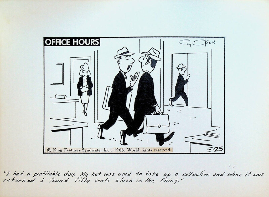 Office Hours by Cy Olson Original Comic Strip Art May 25 1966 Collection Hat