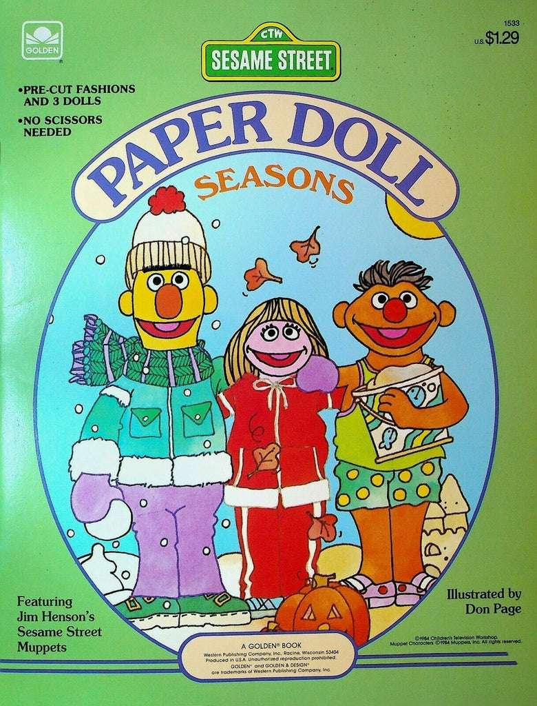 Sesame Street Paper Doll Seasons Uncut Don Page 1984 Golden Book