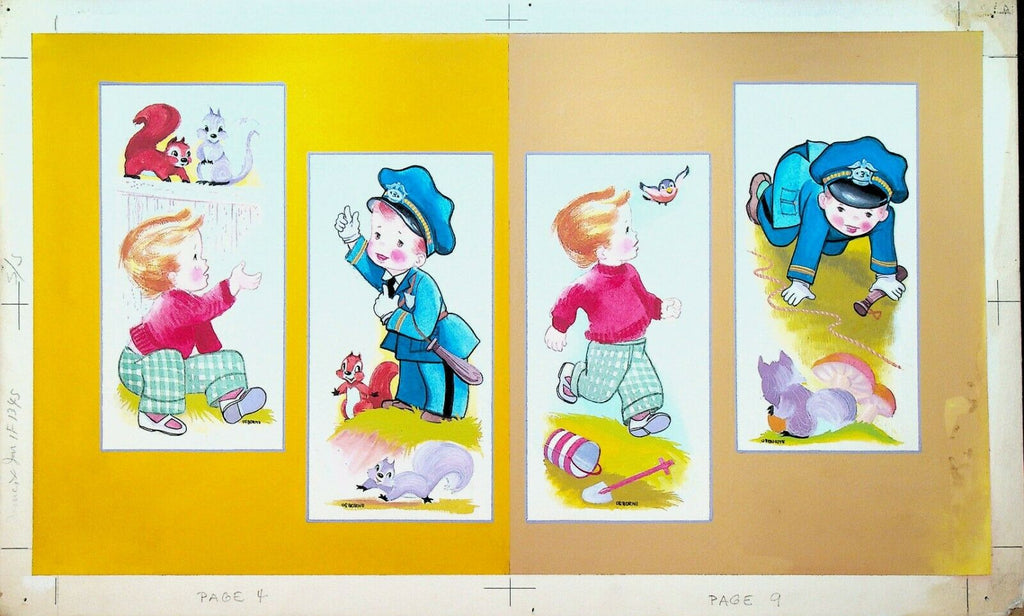 Here Comes the Policeman Children's Book Original Art Richard Osborne Pp 4 9