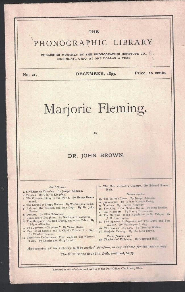 Marjorie Fleming Dr John Brown Phonographic Library Shorthand 1893