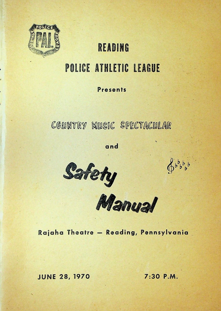 Reading Police Athletic League Country Music Spectacular Program June 28 1970