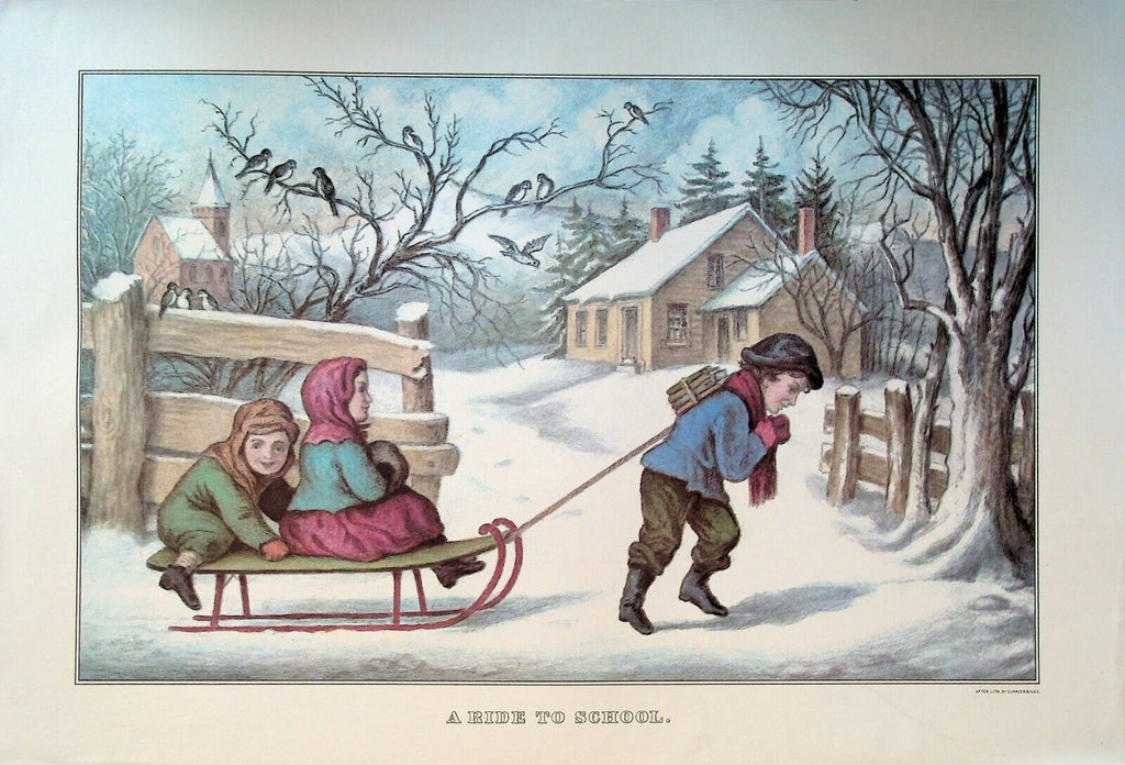 Currier & Ives Calendar Topper 1977 A Ride to School Sled
