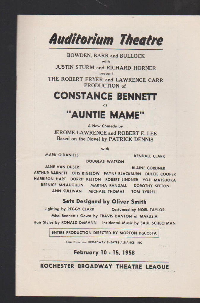 Auntie Mame 1958 Auditorium Theatre Program Constance Bennett