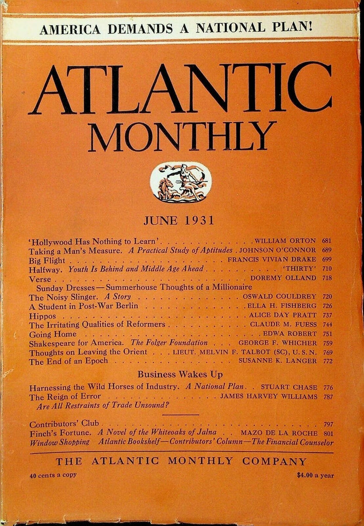Atlantic Monthly June 1931 Mazo de la Roche Folger Shakespeare Foundation Berlin
