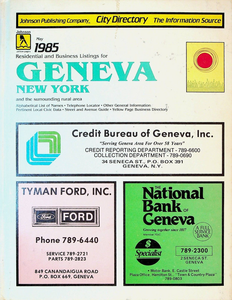 Geneva NY Johnson's May 1985 City Directory