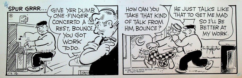 Moon Mullins Original Art Ferd & Tom Johnson December 12 1985 Bar Bouncer
