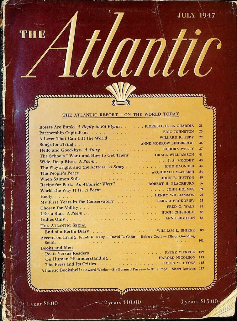 Atlantic Magazine July 1947 Sergei Prokofiev Eudora Welty Fiorello La Guardia