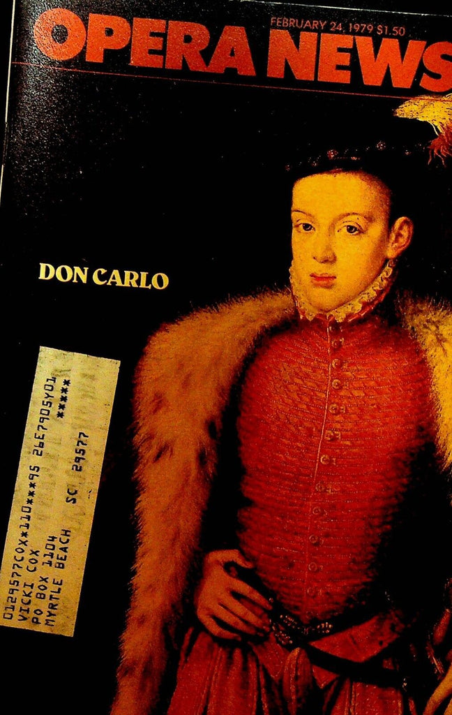 Opera News Magazine February 24 1979 Don Carlos Renata Tebaldi