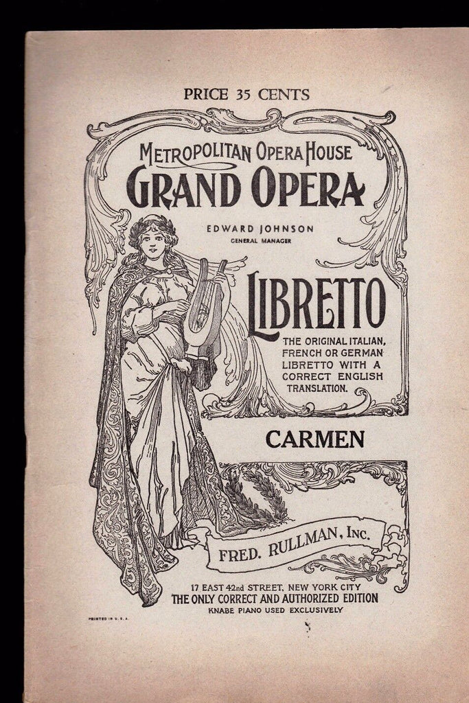 Metropolitan Opera House Grand Opera- Libretto- Carmen
