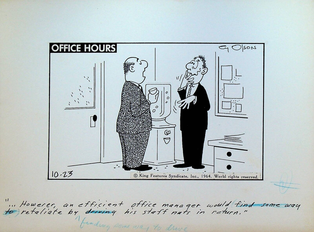 Office Hours by Cy Olson Original Comic Strip Art October 23 1964 Manager Crazy