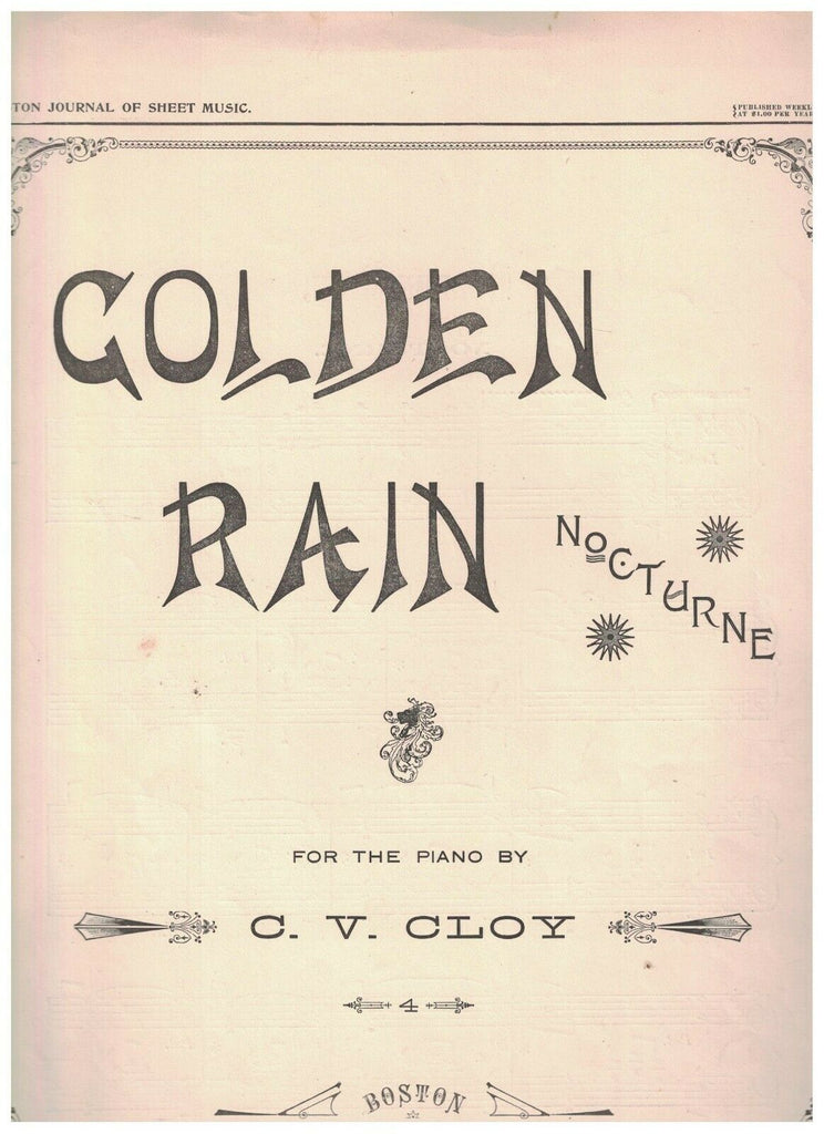 Golden Rain Nocturne Sheet Music CV Cloy 1898 Boston Journal of Sheet Music