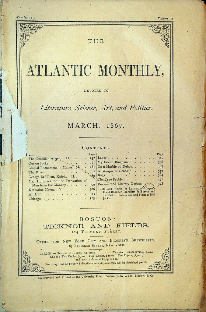 Atlantic Monthly March 1867 Genoa George Bedillion Maine Katherine Morne