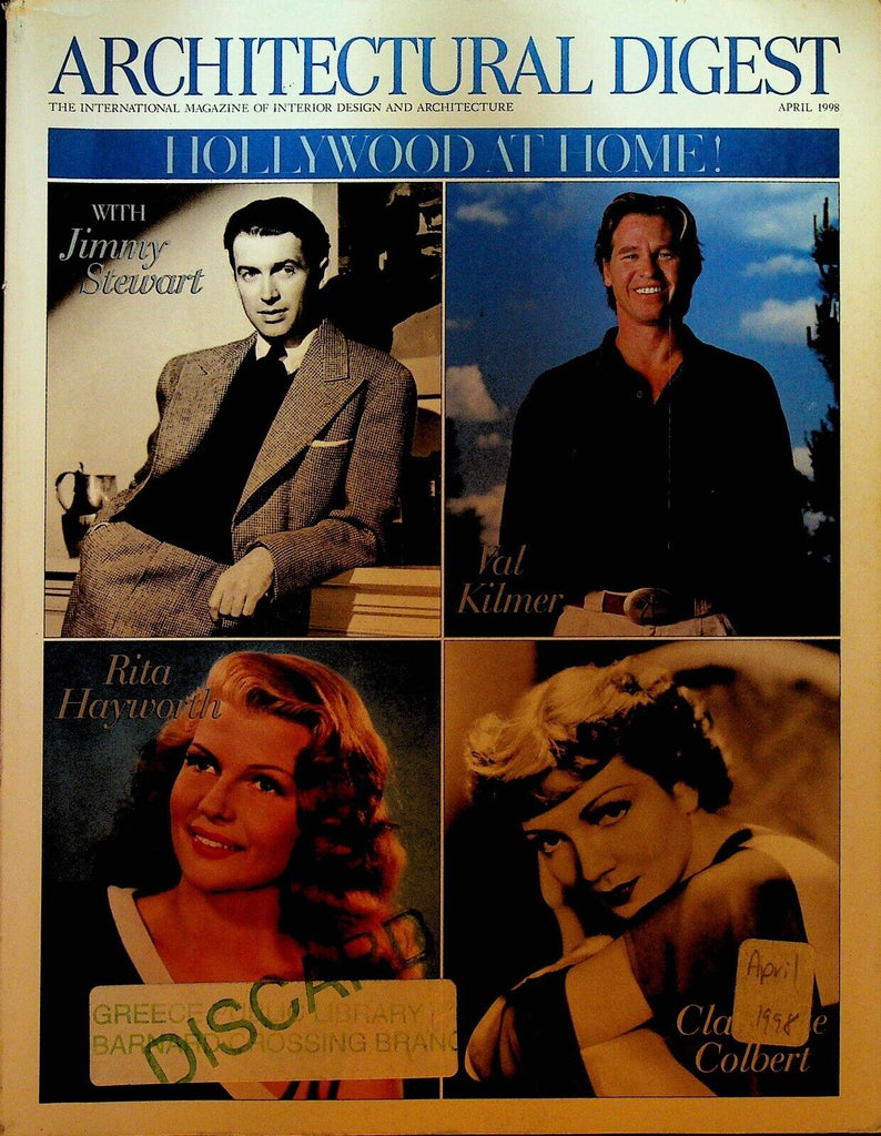 Architectural Digest April 1998 Val Kilmer Claudette Colbert Rita Hayworth