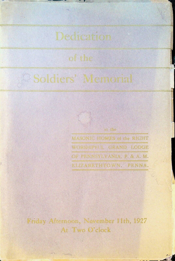 Dedication of the Soldier's Memorial Elizabethtown Pa 1927 Grand Lodge Mason