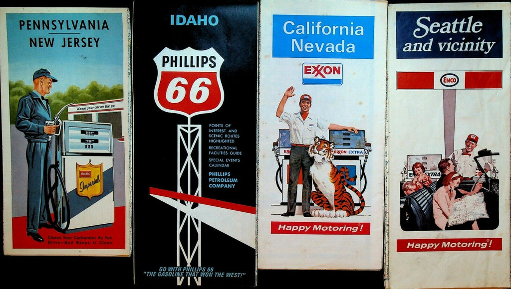 Gas Station Map Lot of 13 United States Atlantic Chevron Phillips 66 Esso