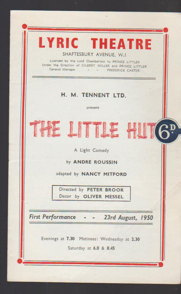 The Little Hut Program Lyric Theatre August 23 1950 Joan Tetzel Robert Morley