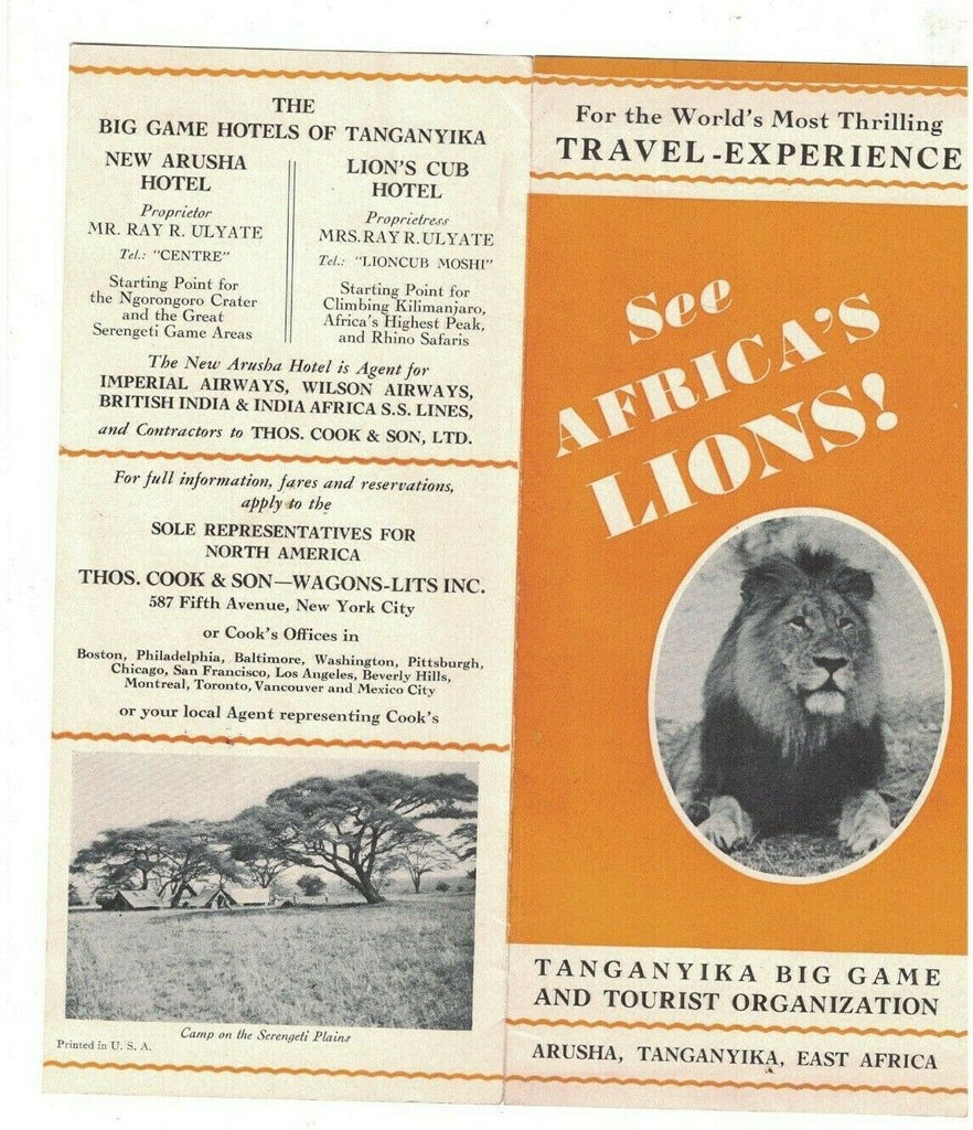 Tanganyika Big Game & Tourist Organization See African Lions Brochure