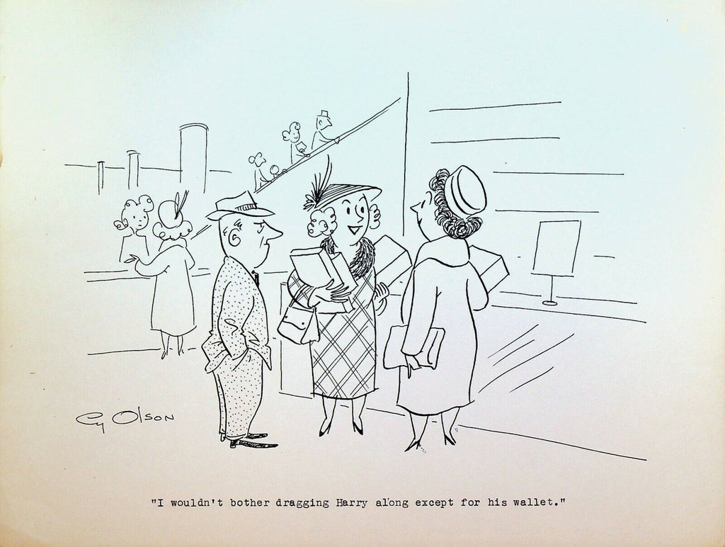 Couple Shopping at Department Store 1960s Cy Olson Original Art
