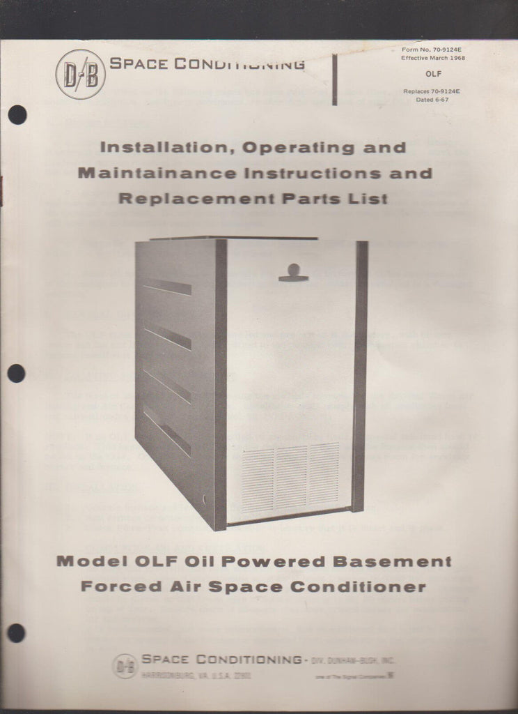 Space Conditioning Systems Installation Manual Oil Burner & Conditioner