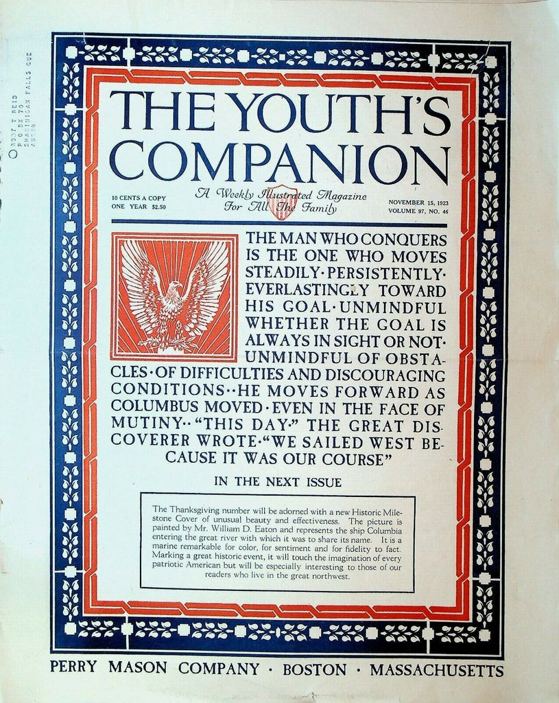 Youth's Companion Magazine November 15 1923 USS Shenandoah Airship Basketball