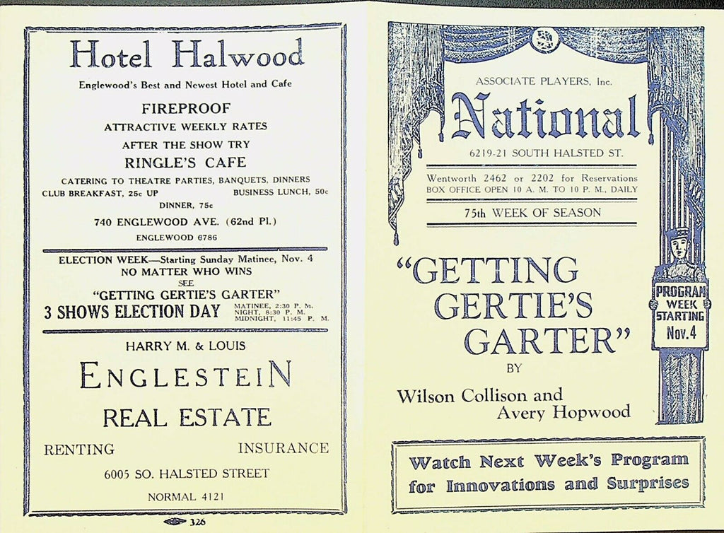 Getting Gertie's Garter Program November 4 1928 National Theater Chicago Il