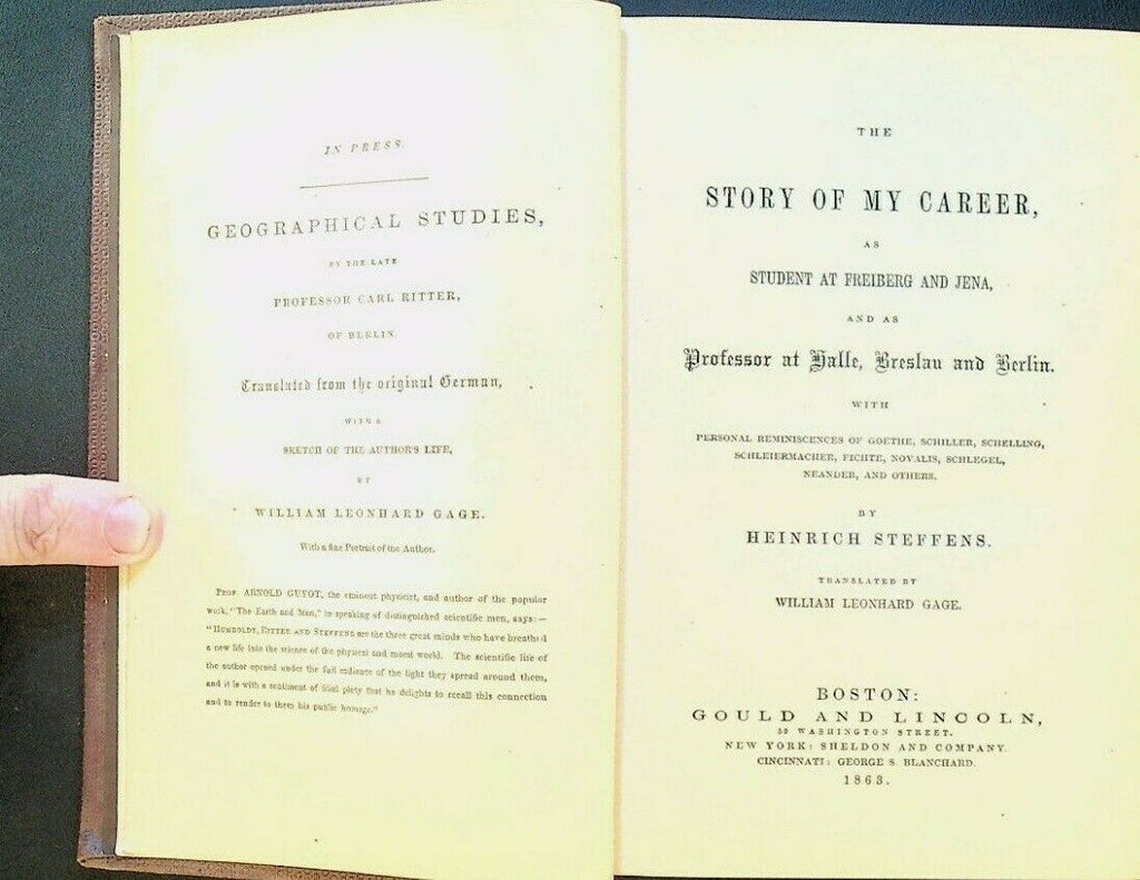 Story of My Career As Student at Freiberg & Jena Heinrich Steffens 1863 HC