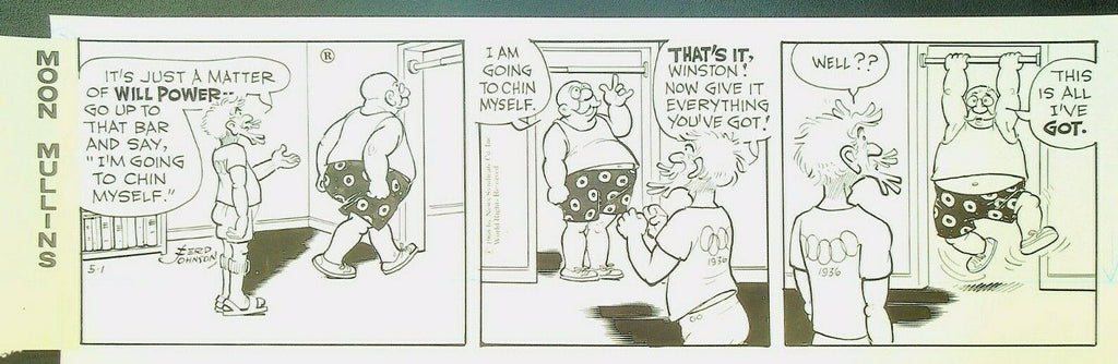 Moon Mullins Ferd Johnson Original Comic Strip Art May 1 1968 Exercise