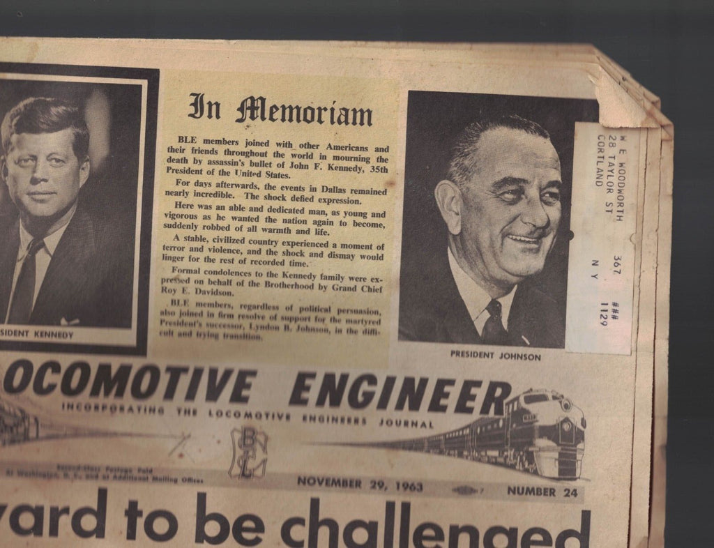 Locomotive Engineer November 29 1963 President Kennedy In Memoriam