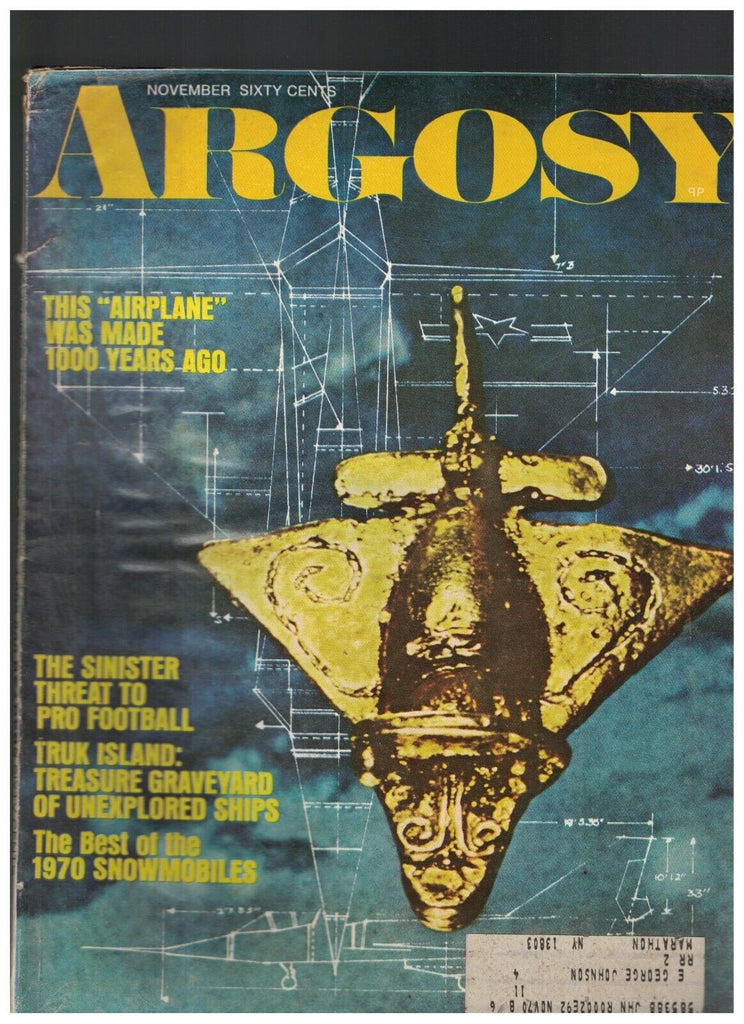 Argosy Magazine November 1969 Snowmobiles Truk Island Pro Football