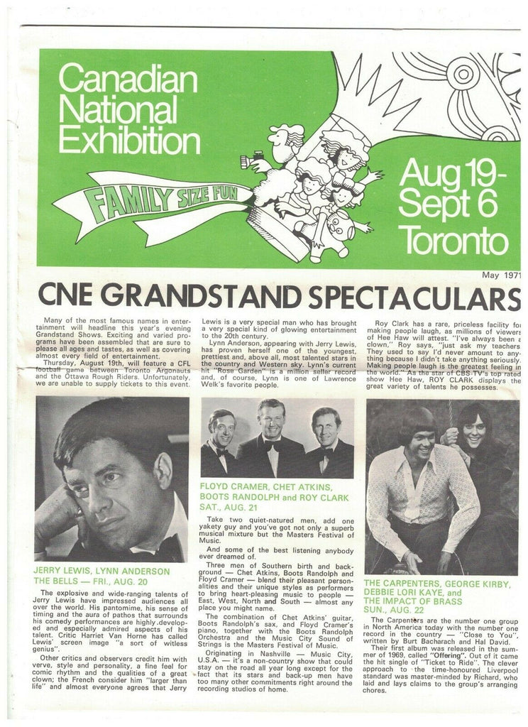 Canadian National Exhibition May 1971 Brochure Jerry Lewis Johnny Cash
