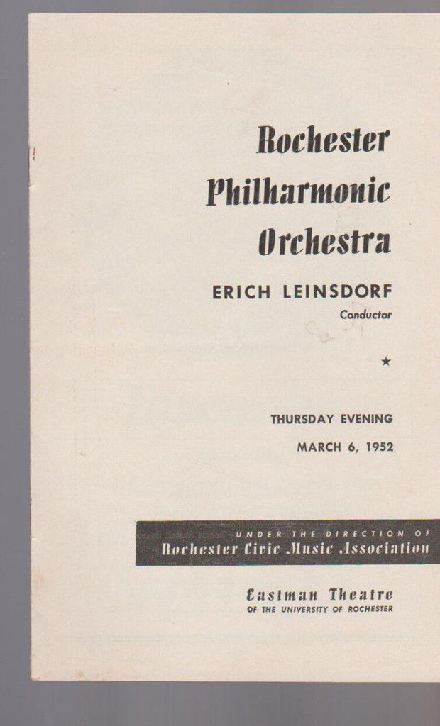 Rochester Philharmonic Orchestra March 6 1952 Erich Leinsdorf
