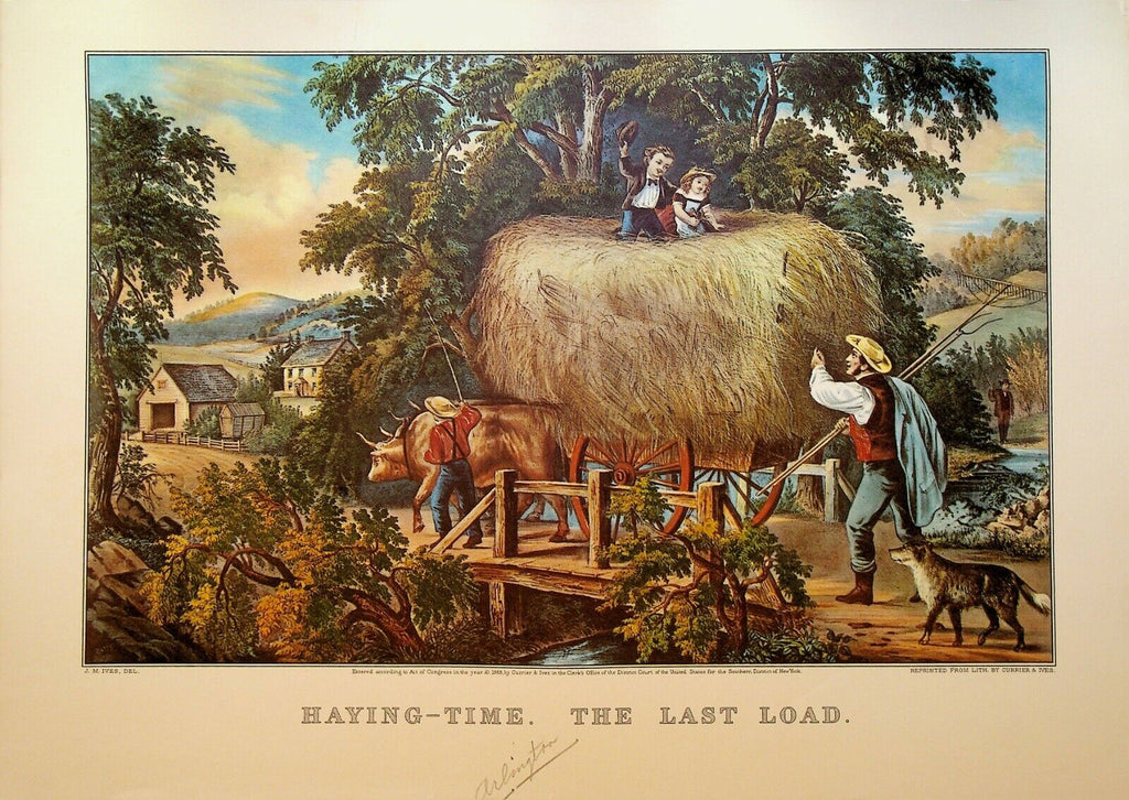 Currier & Ives Calendar Topper 1954 Haying Time the Last Load Farm