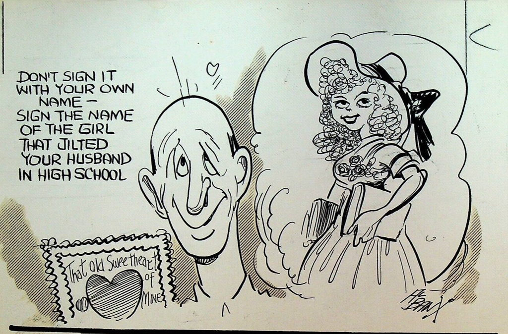 Al Banx J Albert Banks Original Art Pen & Ink Girl Jilted Husband Card
