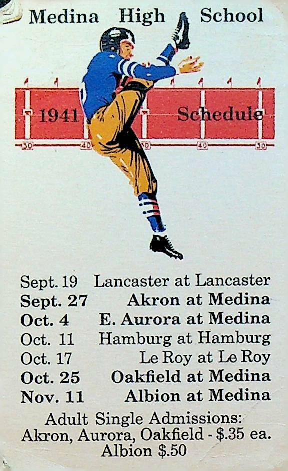 Medina NY High School Football Pocket Schedule 1941