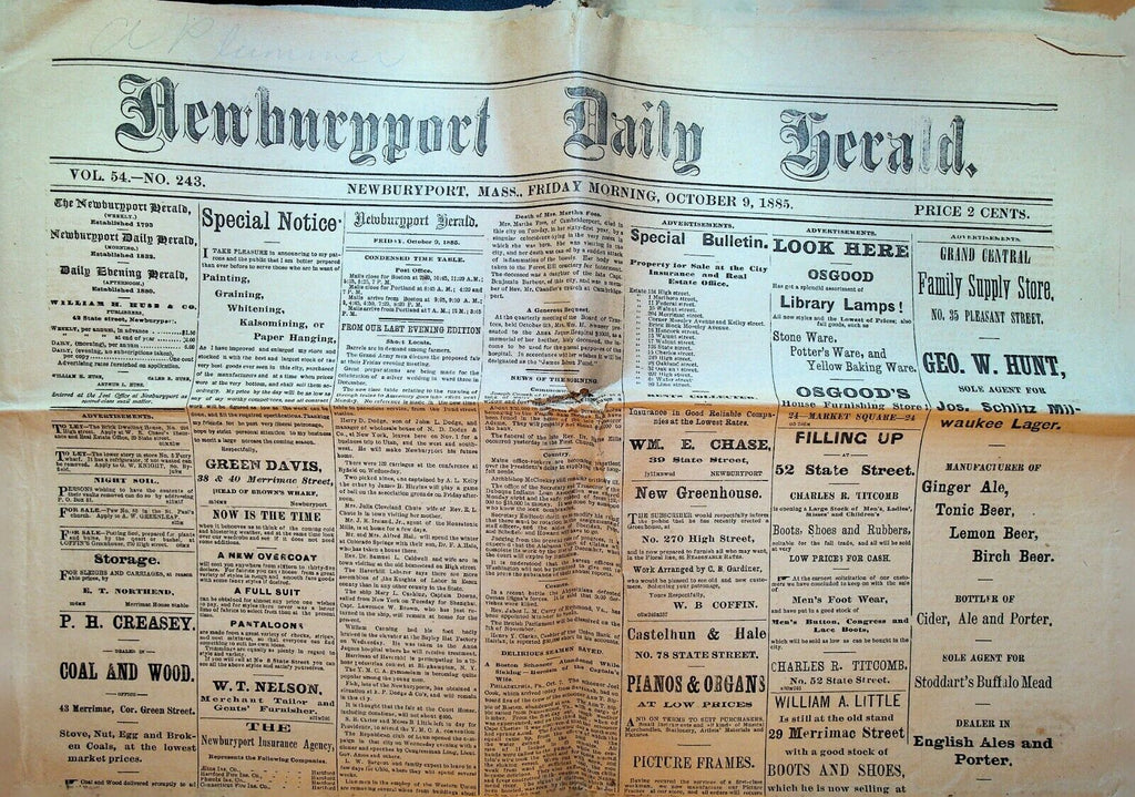 Newburyport Daily Herald October 9 1885 Boston Beaneaters Bill Stemmeyer