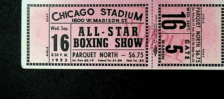 All Star Boxing Show Ticket Stub Chicago Stadium September 16 1953 Carlo Sarlo