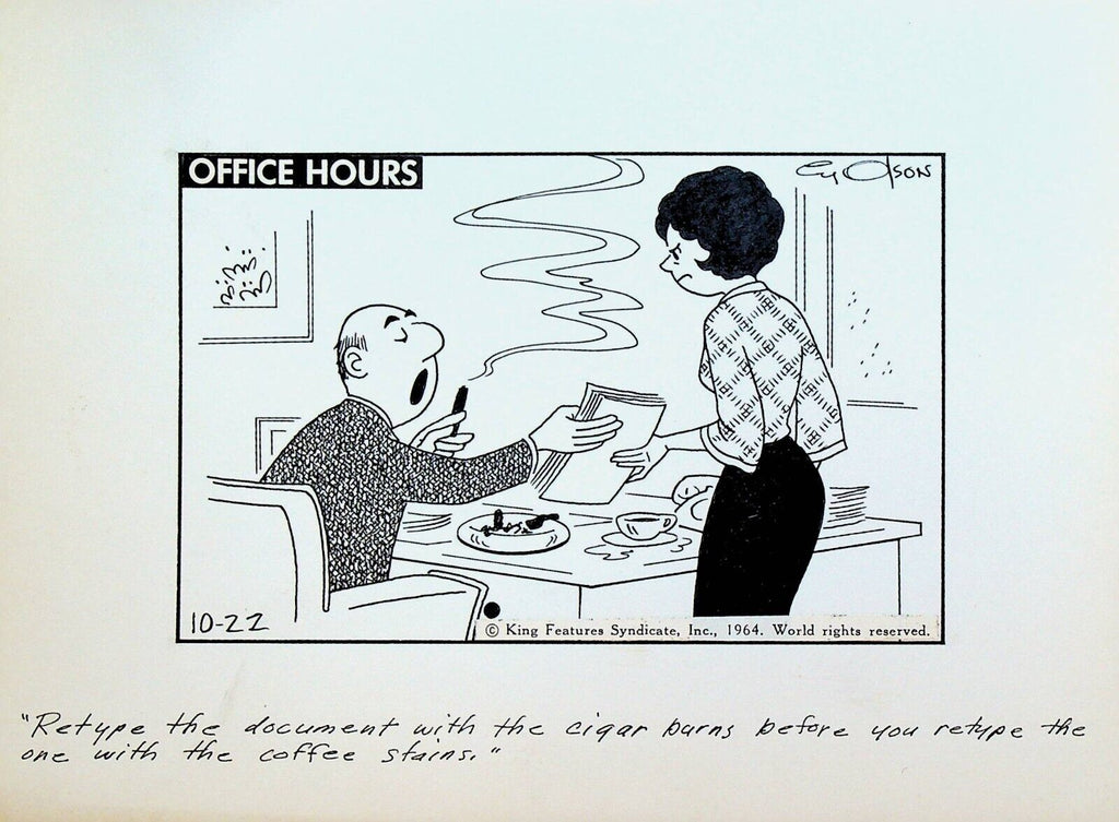 Office Hours by Cy Olson Original Comic Strip Art October 22 1964 Secretary