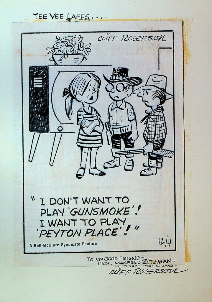 Tee Vee Laffs Original Comic Art Cliff Rogerson Gunsmoke Cowboys Peyton Place