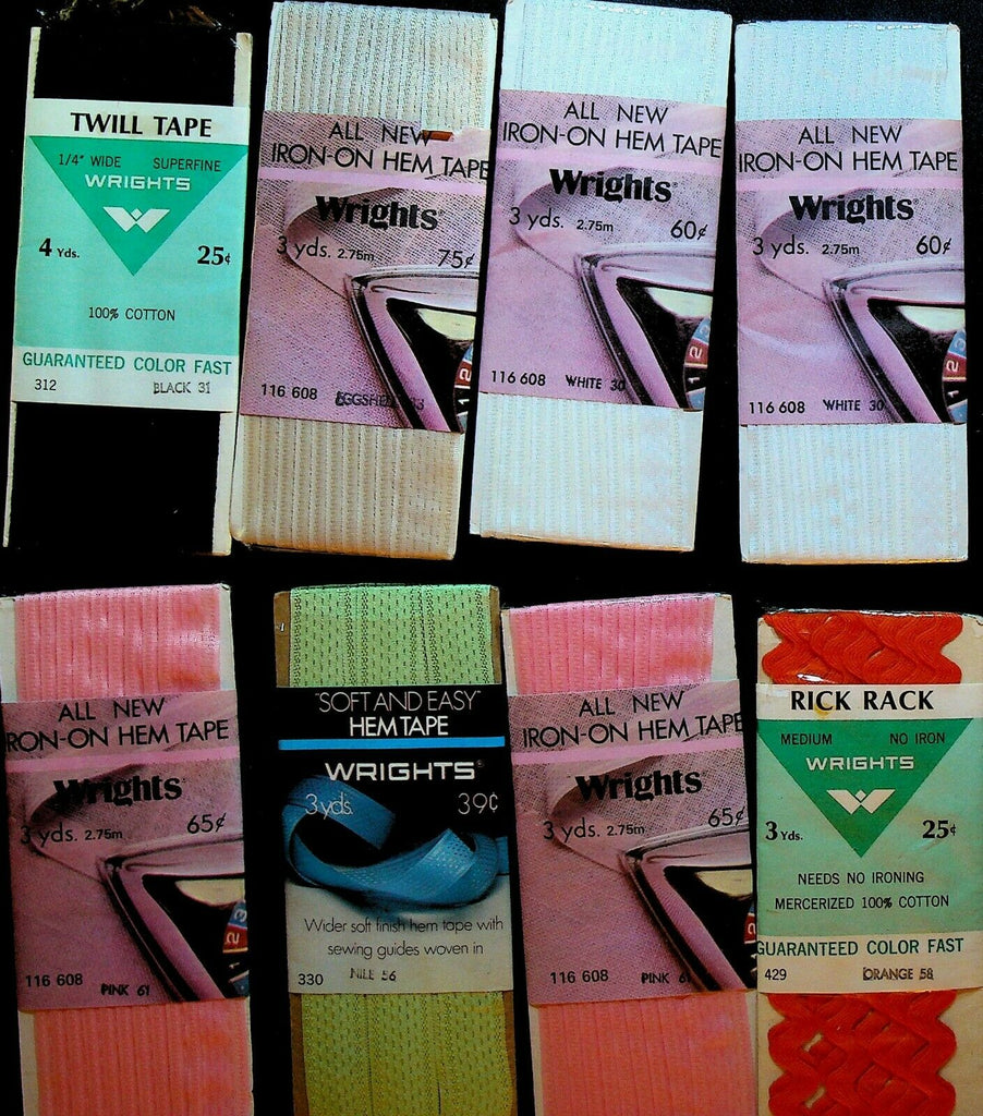 Wright's Sewing Notions Vintage Lot of 8 Hem Tape Twill Tape Rick Rack