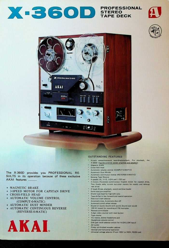 Akai X-360 Professional Stereo Tape Deck Ad Sheet 1970s