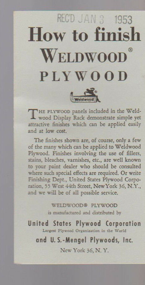 How to Finish Weldwood Plywood Brochure 1953 United States Plywood