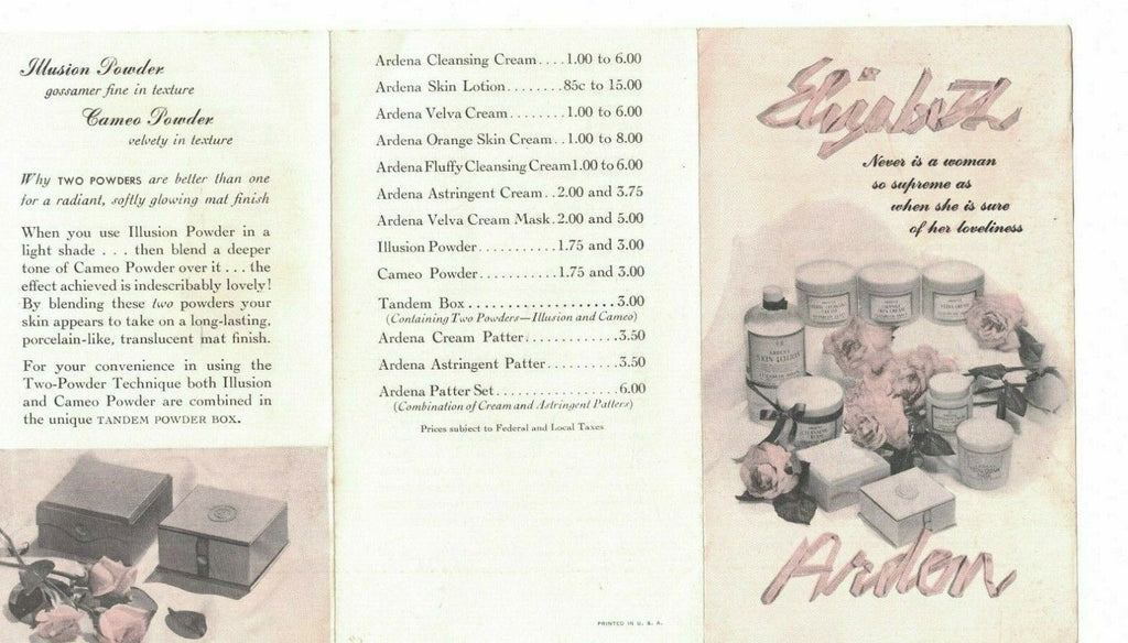Elizabeth Arden 1941 Brochure Essentials to Loveliness Powder