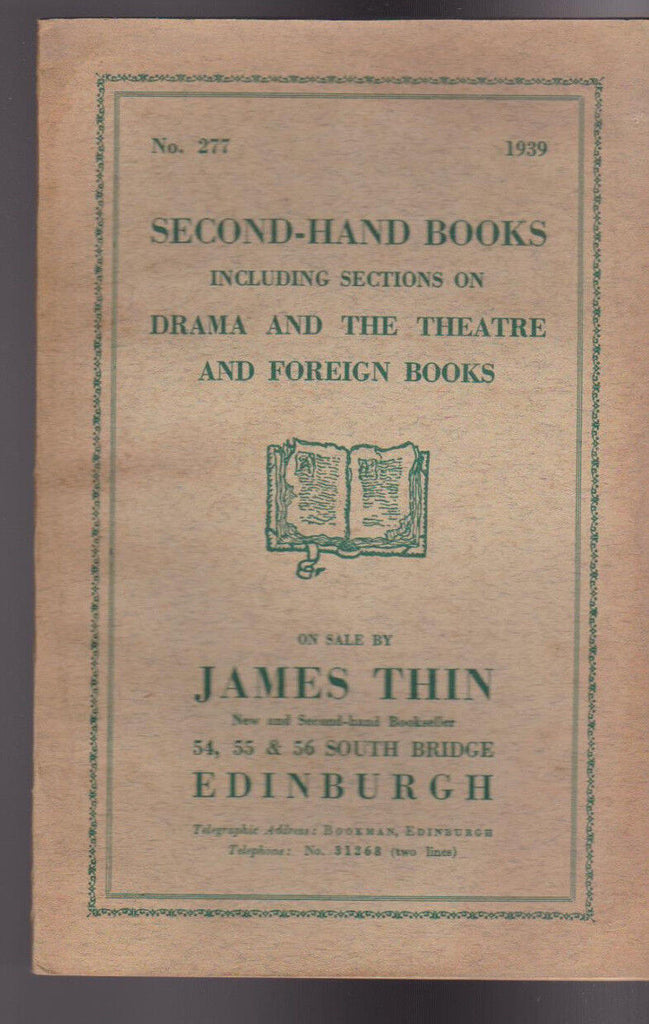 James Thin Catalog 277 1939 Second Hand Books Drama & Theatre Foreign Books