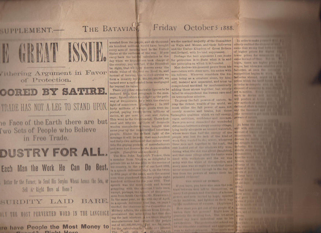 The Batavian Newspaper Supplement October 5 1888 Free Trade Batavia NY