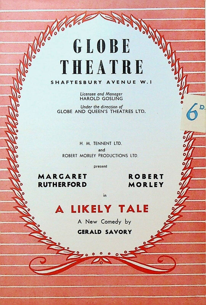 A Likely Tale 1956 Playbill Robert Morley Margaret Rutherford Globe Theatre