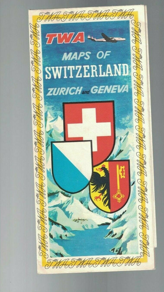 TWA Maps of Switzerland Zurich & Geneva Brochure 1957 Airlines