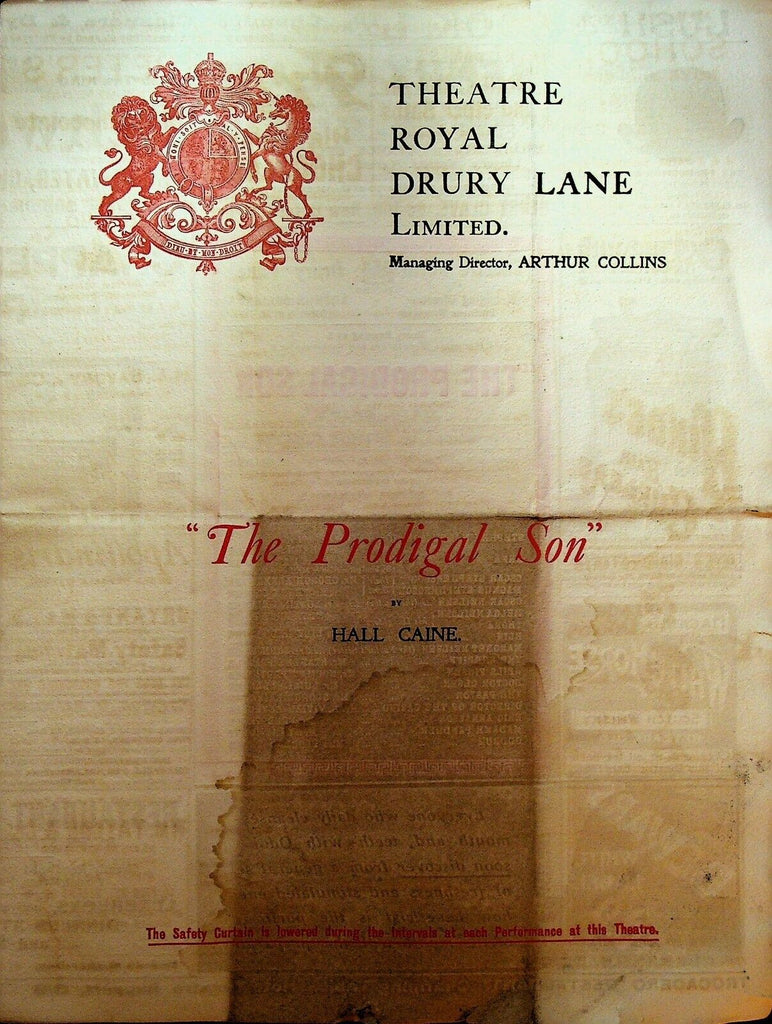 The Prodigal Son by Hall Caine Playbill Royal Drury Lane Theatre September 1905
